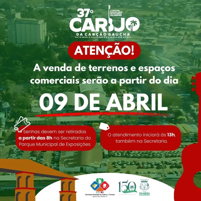Começa nesta terça-feira (9) a venda de terrenos e espaços comerciais do 37º Carijo da Canção Gaúcha